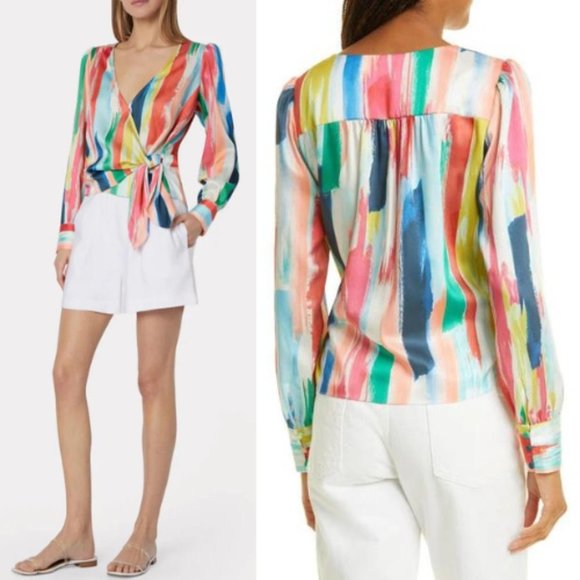New! Milly Watercolor Brushstroke colorful Top In Multi 28136 - Picture 1 of 13